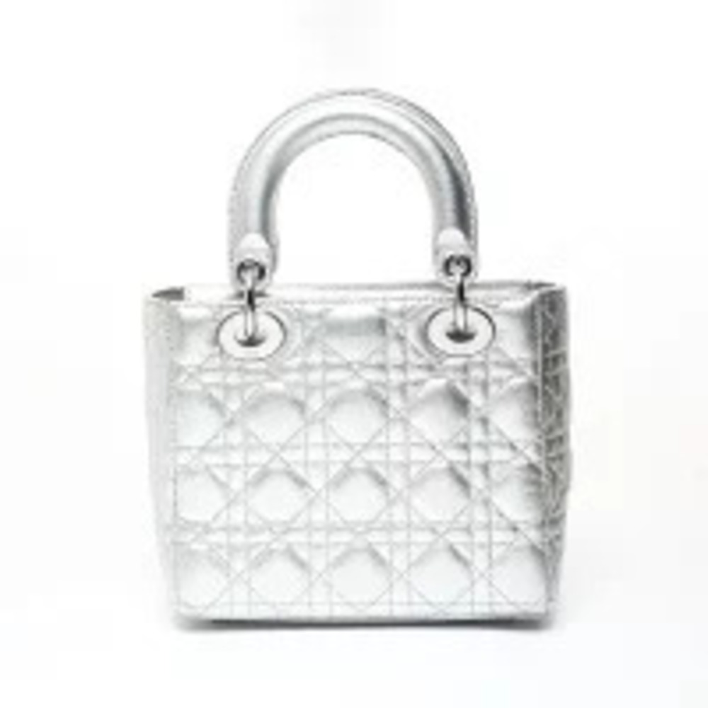 Christian Dior Lady Cannage Metallic Handbag Silver